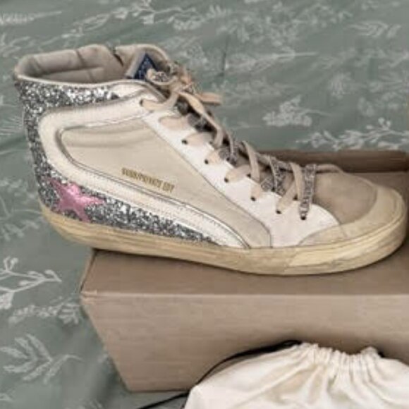 NEW Golden Goose Women's High-Top Sneaker Silver & Pink I Size 9 - Picture 1 of 6